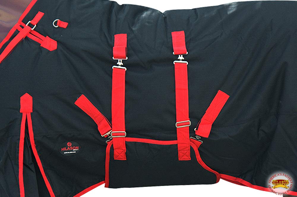 HILASON Black with Red Trims 68 Inch 1200D Winter Waterproof Poly Horse Turnout Blanket Belly Wrap